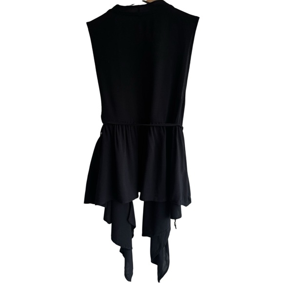 FREE PEOPLE Black Vest Sleeveless Open Front Tie-Waist Lightweight Drape Small - Picture 3 of 6
